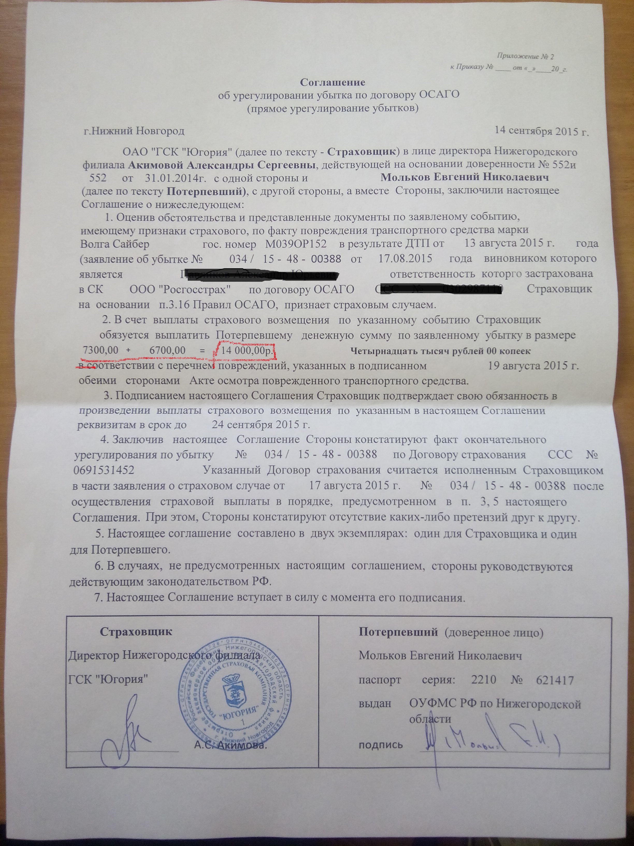 Соглашение об урегулировании убытков образец